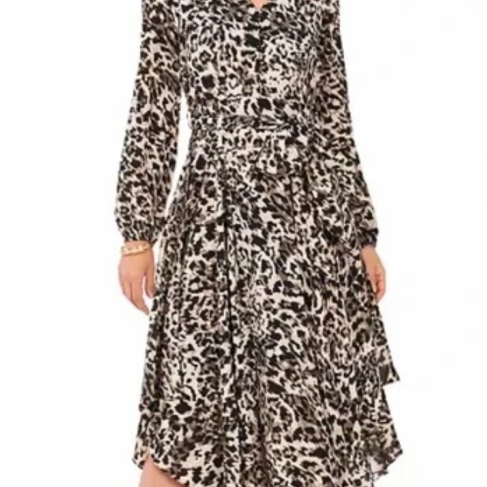 Vince Camuto Black and White Fit and Flare Dress with Bishop Sleeves